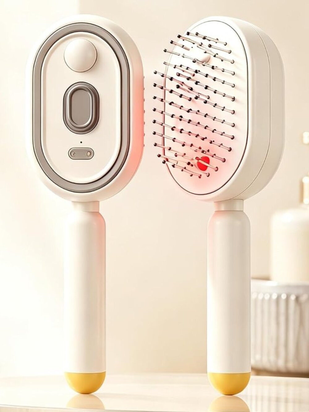 Red Light Brush, Fine Mist Detangler One Press Self Cleaning Brush